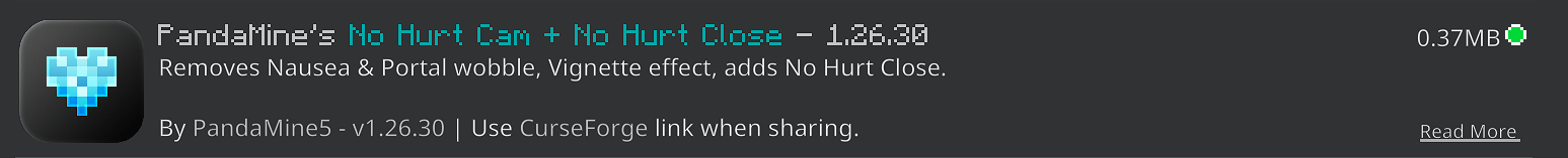 PandaMine’s No Hurt Cam (No Vignette + No Hurt Close) — изображение 1