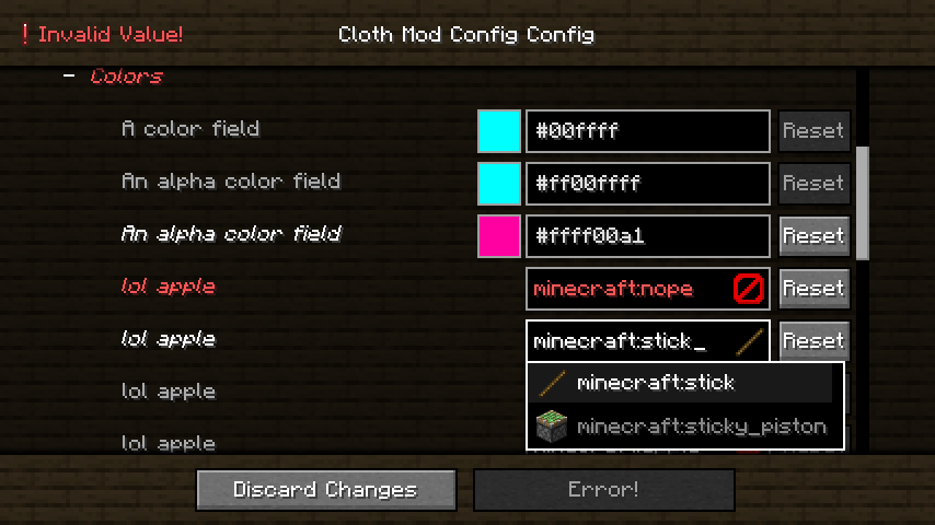 Интерфейс Cloth Config API