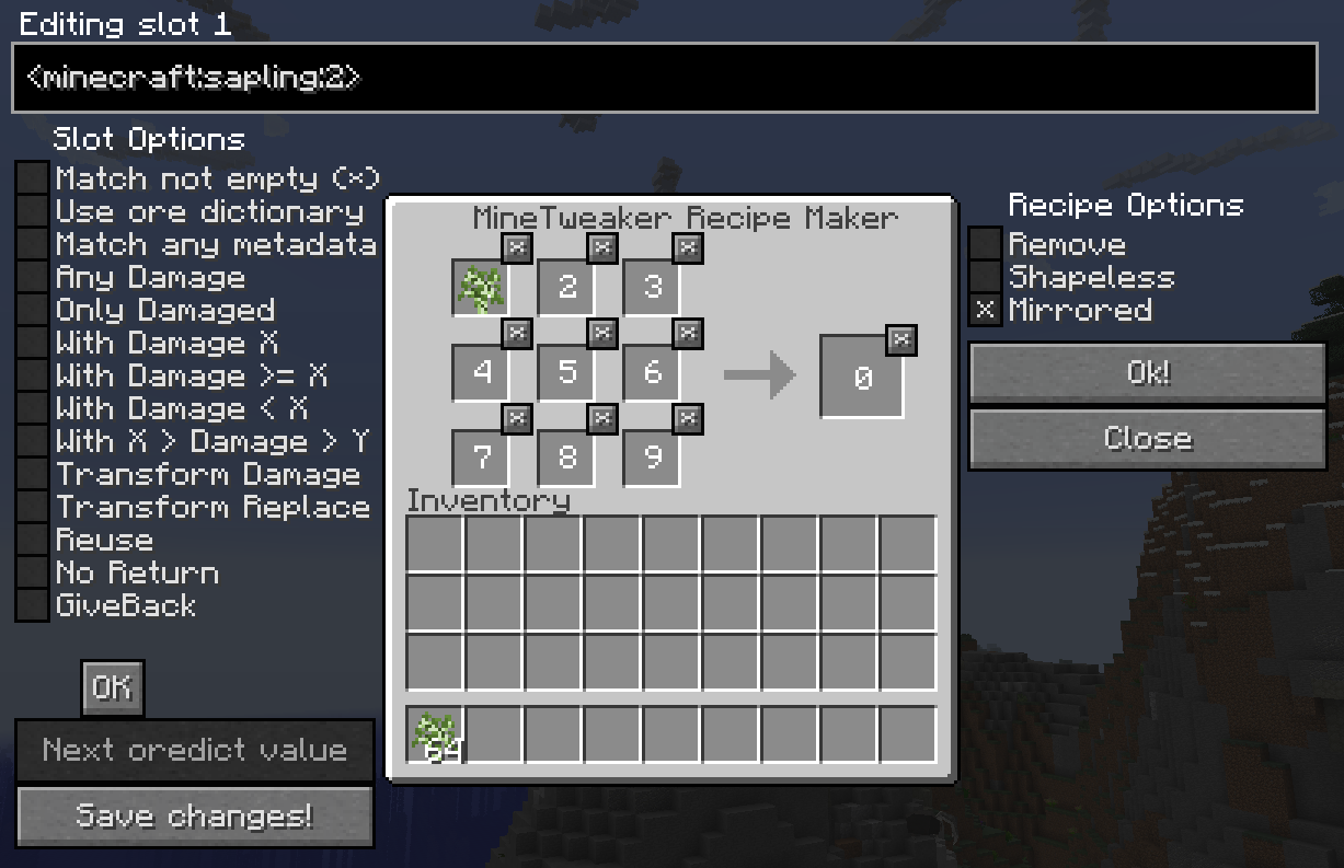 Интерфейс MineTweaker RecipeMaker